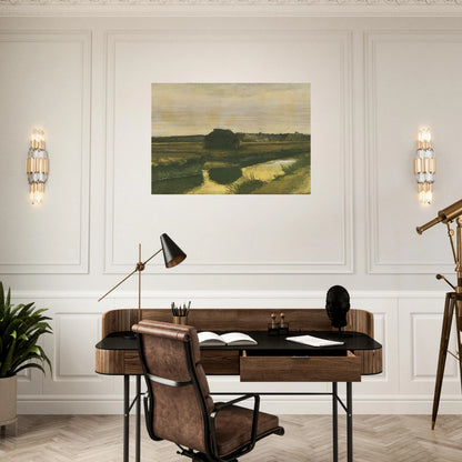 Landscape with a Stack of Peat and Farmhouses - Vincent van Gogh Brushed Aluminum Print - 70x100 cm / 28x40 inches | Vincent van Gogh Aluminum Print | Vincent van Gogh Prints