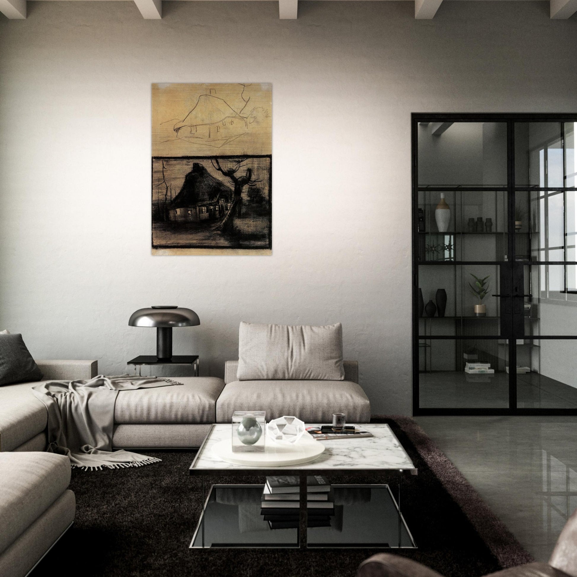 Two Studies of a Cottage - Vincent van Gogh Brushed Aluminum Print - 70x100 cm / 28x40 inches | Vincent van Gogh Aluminum Print | Vincent van Gogh Prints