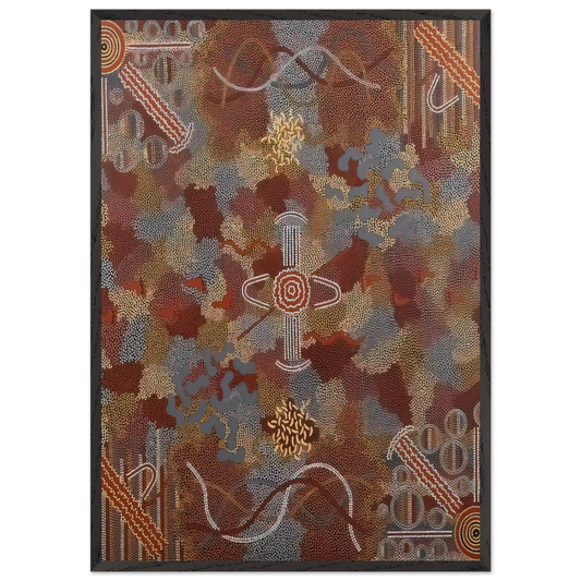 Frog Dreaming - 1989 - Clifford Possum Tjapaltjarri 70x100 cm / 28x40 inches Framed Art Print – Black Wooden Frame