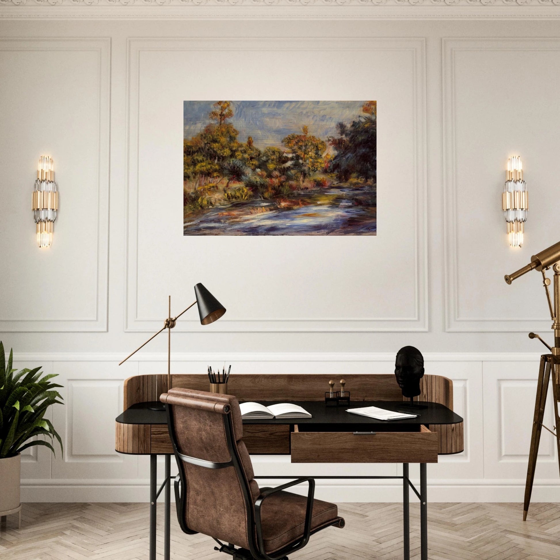 Landscape with River - Pierre-Auguste Renoir Brushed Aluminum Print - 70x100 cm / 28x40 inches | Pierre-Auguste Renoir Aluminum Print | Pierre-Auguste Renoir Prints