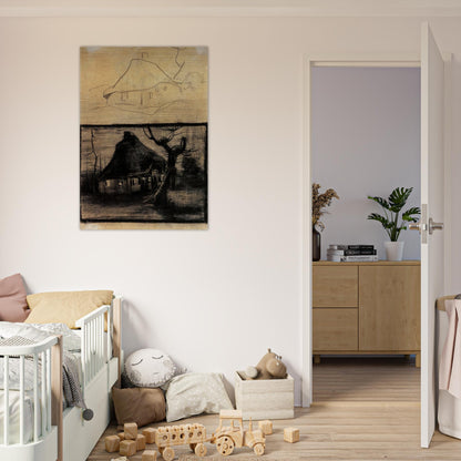 Two Studies of a Cottage - Vincent van Gogh Brushed Aluminum Print - 70x100 cm / 28x40 inches | Vincent van Gogh Aluminum Print | Vincent van Gogh Prints