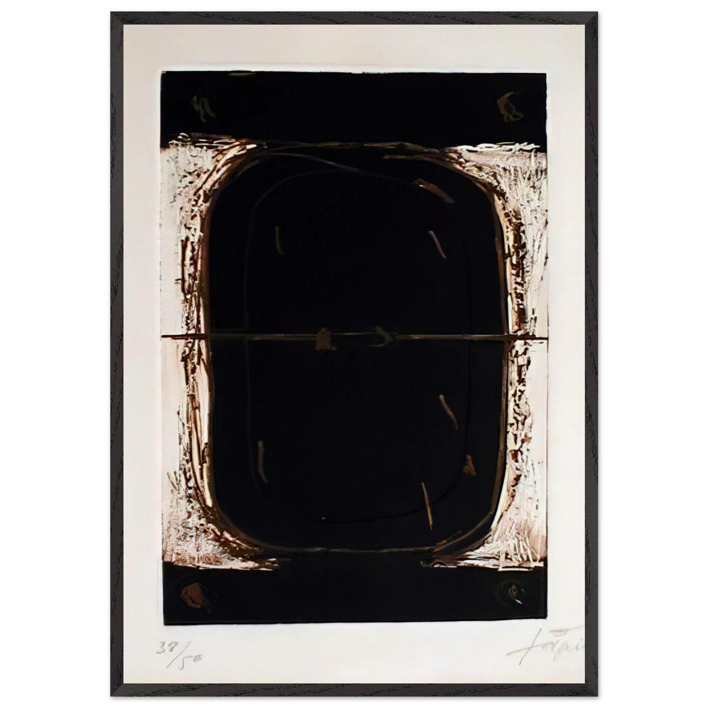 ETCHING IN BROWN AND BURNT SIENNA 1962 - Antoni Tapies 70x100 cm / 28x40 inches Framed Art Print – Black Wooden Frame