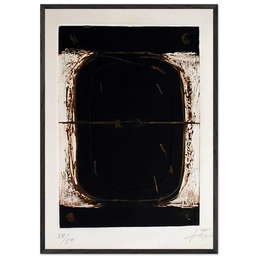 ETCHING IN BROWN AND BURNT SIENNA 1962 - Antoni Tapies 70x100 cm / 28x40 inches Framed Art Print – Black Wooden Frame