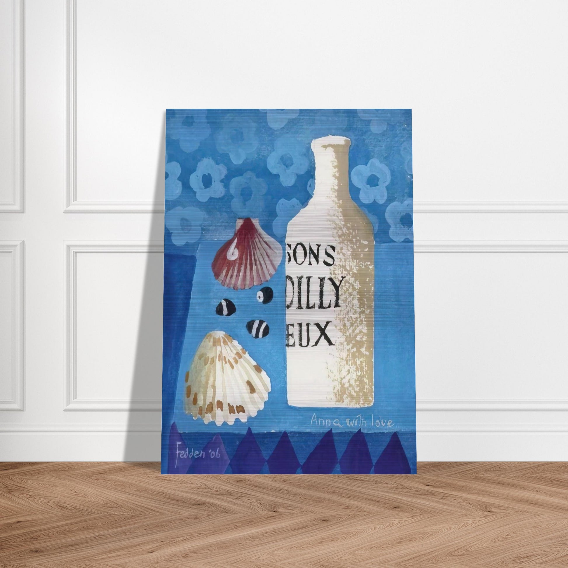 Still life with bottle and shells - 2006 - Mary Fedden Brushed Aluminum Print - 70x100 cm / 28x40 inches | Mary Fedden Aluminum Print | Mary Fedden Prints