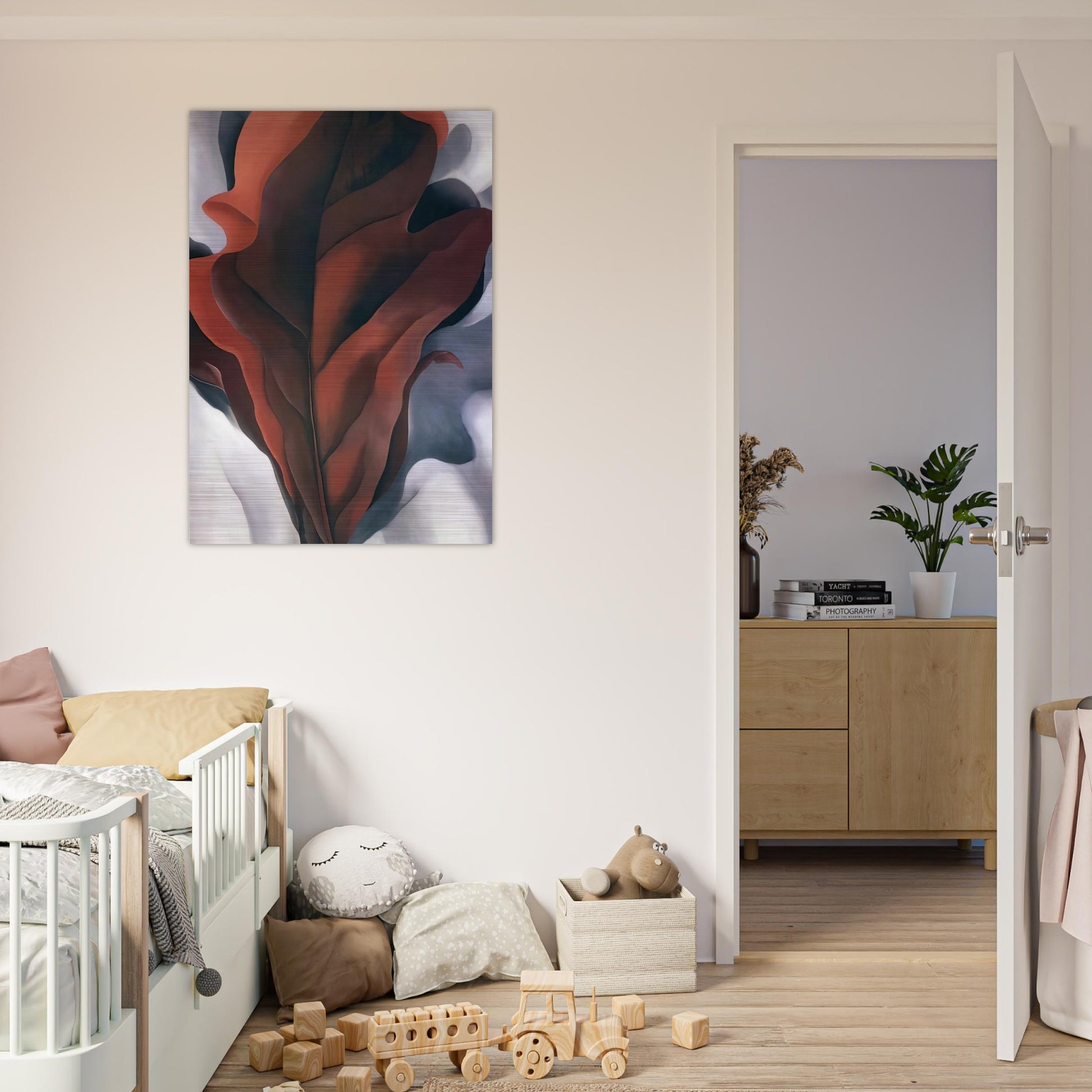 Large Dark Red Leaves on White - Georgia O'Keeffe Brushed Aluminum Print - 70x100 cm / 28x40 inches | Georgia O'Keeffe Aluminum Print | Georgia O'Keeffe Prints