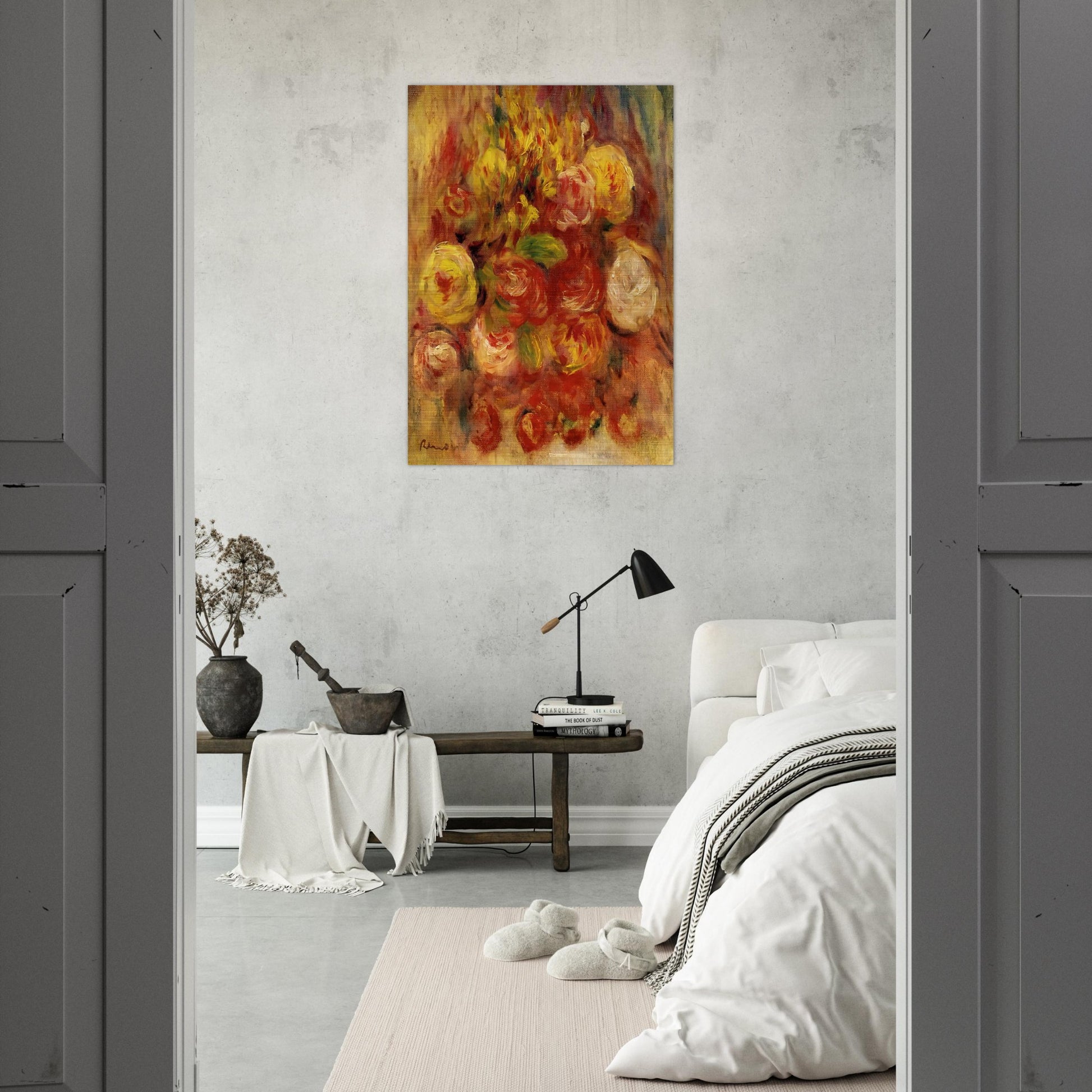 Flowers in a Vase with Blue Decoration - Pierre-Auguste Renoir Brushed Aluminum Print - 70x100 cm / 28x40 inches | Pierre-Auguste Renoir Aluminum Print | Pierre-Auguste Renoir Prints