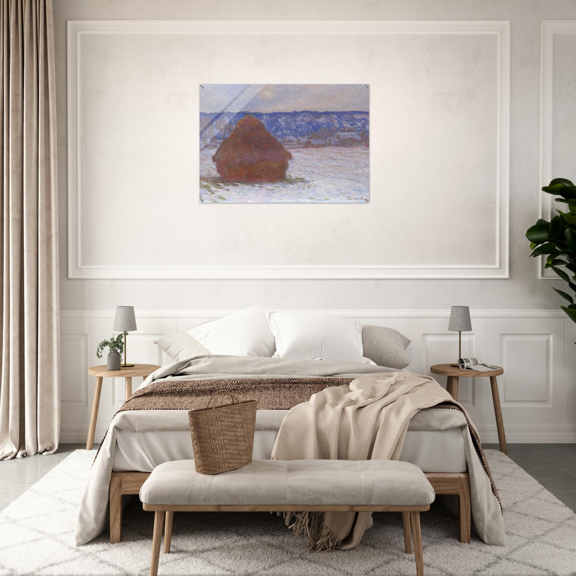 Stack of Wheat Snow Effect, Overcast Day - claude monet Acrylic Print - 70x100 cm / 28x40″ inches