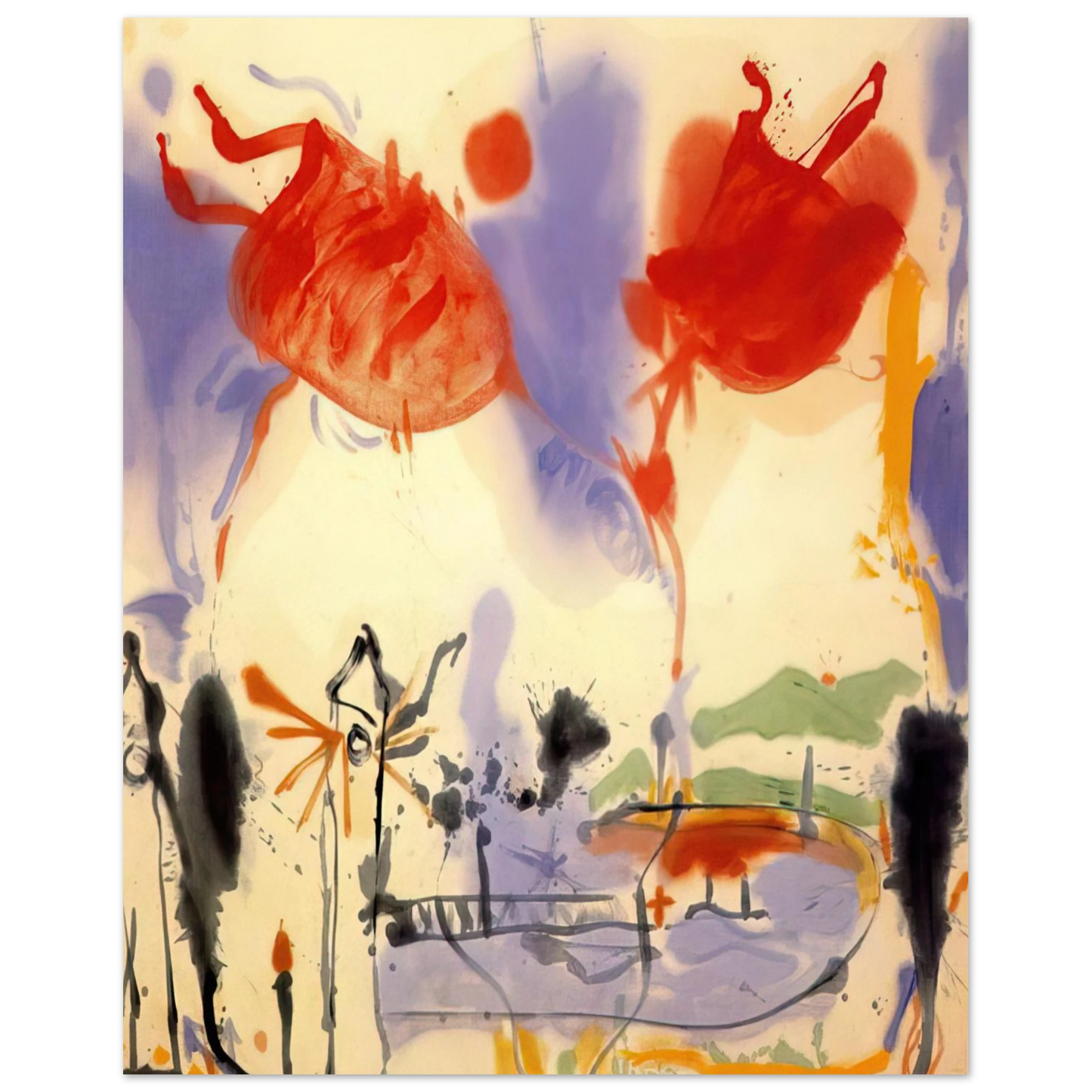 Helen Frankenthaler - Round Trip - 1957 Wall art - 13x18 cm / 5x7 inches - Premium Wooden Framed Poster With Fine Art Paper-canvas - Wood frame
