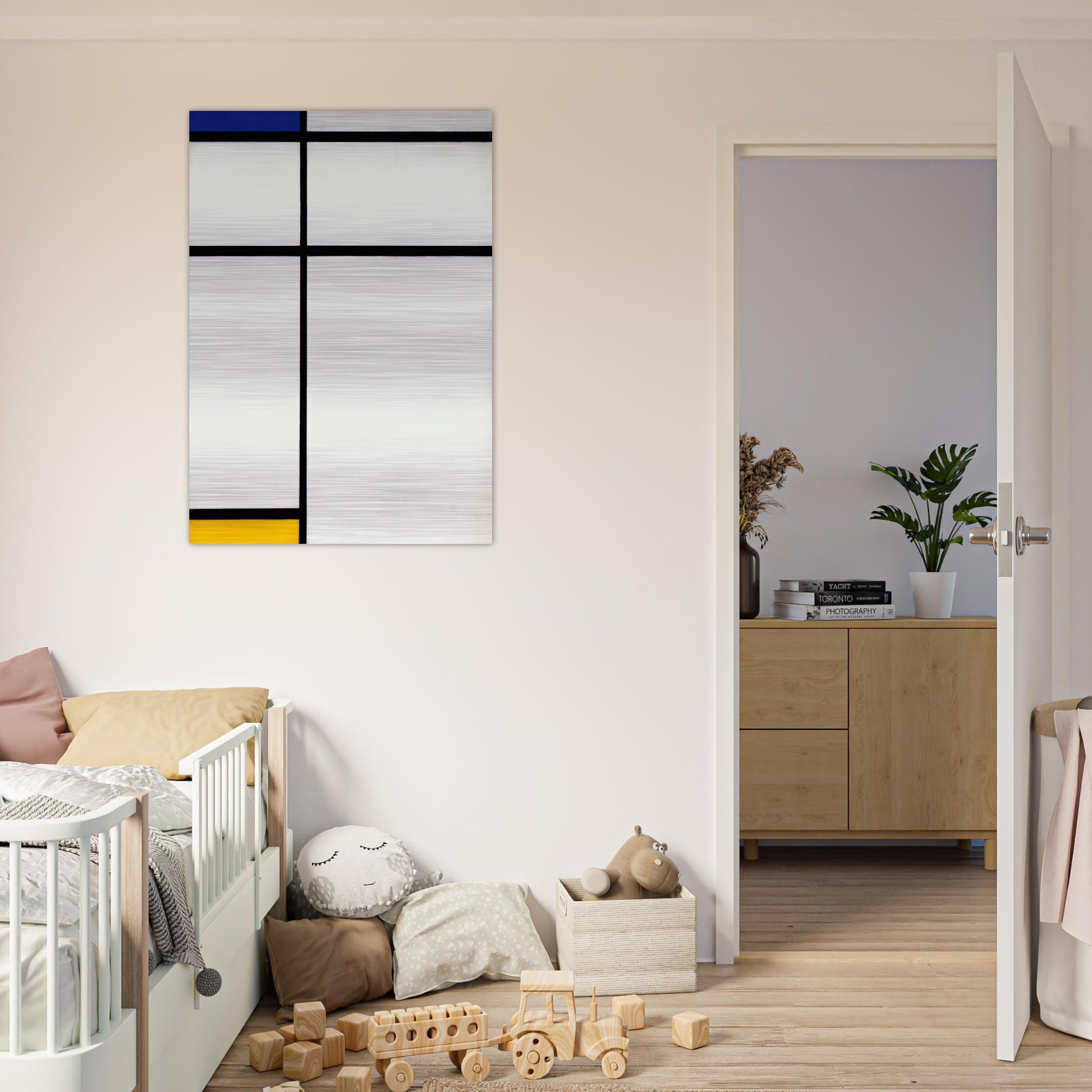 Composition III with Blue, Yellow and White - Piet Mondrian Brushed Aluminum Print - 70x100 cm / 28x40 inches | Piet Mondrian Aluminum Print | Piet Mondrian Prints