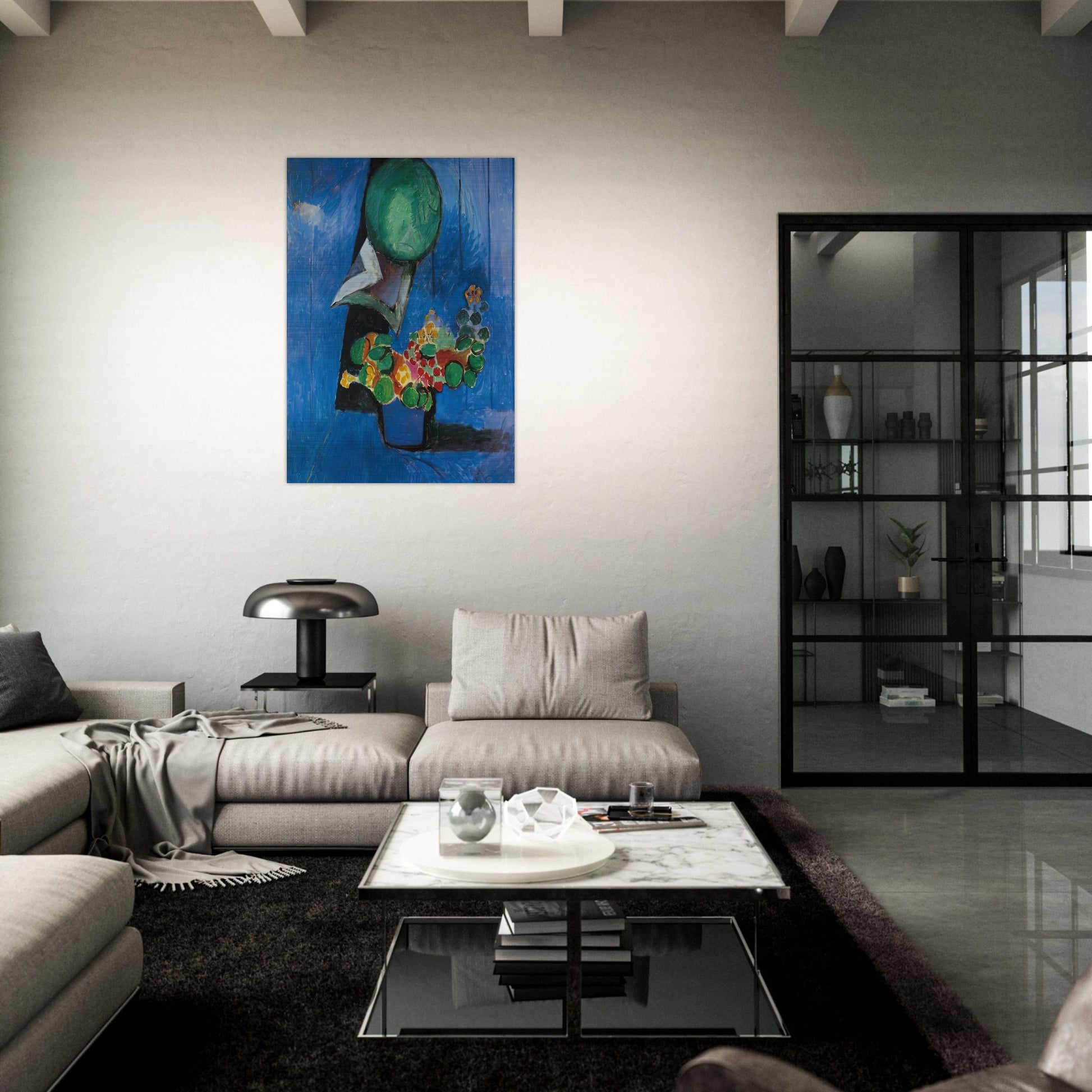 FLOWERS AND CERAMIC PLATE 1913 - Henri Matisse Brushed Aluminum Print - 70x100 cm / 28x40 inches | Henri Matisse Aluminum Print | Henri Matisse Prints