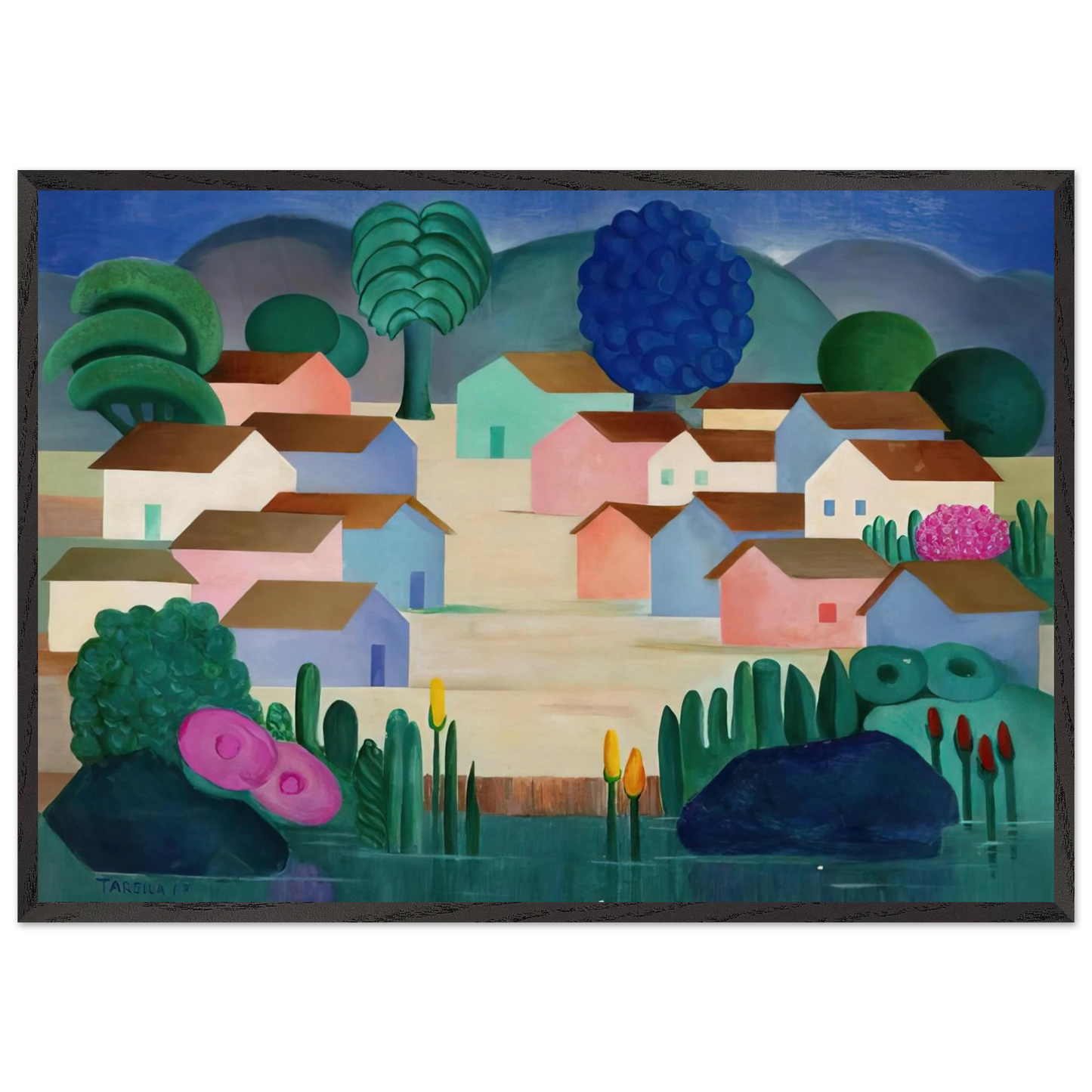 Landscape with Sixteen Houses - Tarsila do Amaral 70x100 cm / 28x40 inches Framed Art Print – Black Wooden Frame