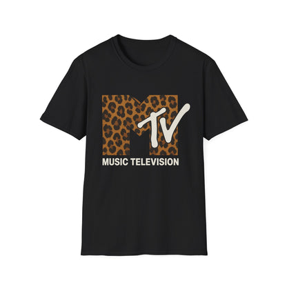 Vintage MTV T-Shirt mit Leopardenmuster, Retro-Musik- und Fernseh-Look der 80er und 90er Jahre, Unisex-Rock-Shirt mit Tiermotiv