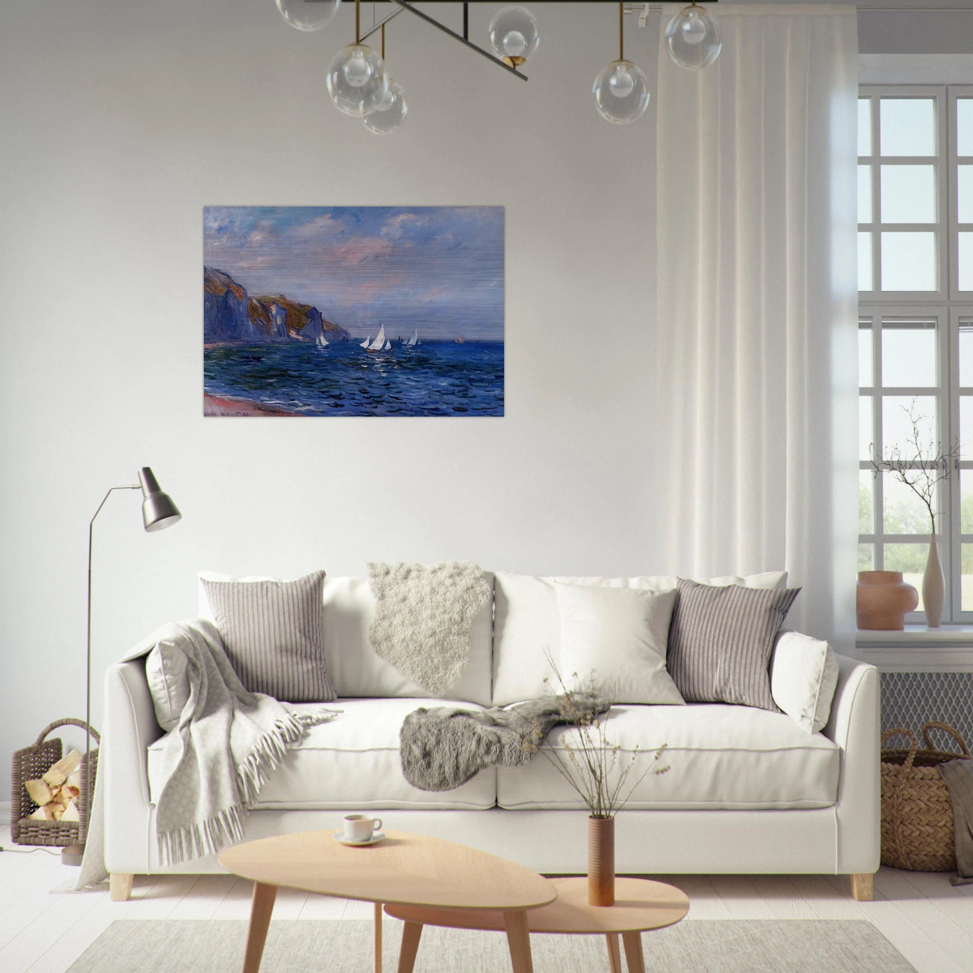 Cliffs and Sailboats at Pourville - claude monet Brushed Aluminum Print - 70x100 cm / 28x40 inches | claude monet Aluminum Print | claude monet Prints