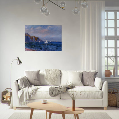 Cliffs and Sailboats at Pourville - claude monet Brushed Aluminum Print - 70x100 cm / 28x40 inches | claude monet Aluminum Print | claude monet Prints