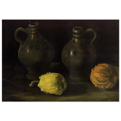Still Life with Two Jars and Two Pumpkins - Vincent van Gogh Brushed Aluminum Print - 70x100 cm / 28x40 inches | Vincent van Gogh Aluminum Print | Vincent van Gogh Prints