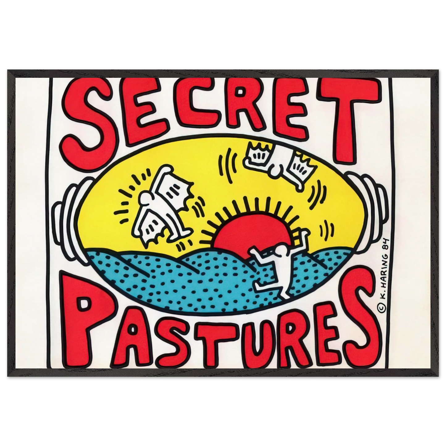 PROMOTIONAL POSTER FOR SECRET PASTURES 1984 N2 - Keith Haring 70x100 cm / 28x40 inches Framed Art Print – Black Wooden Frame