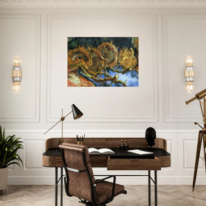 Still Life with Four Sunflowers - Vincent van Gogh Brushed Aluminum Print - 70x100 cm / 28x40 inches | Vincent van Gogh Aluminum Print | Vincent van Gogh Prints