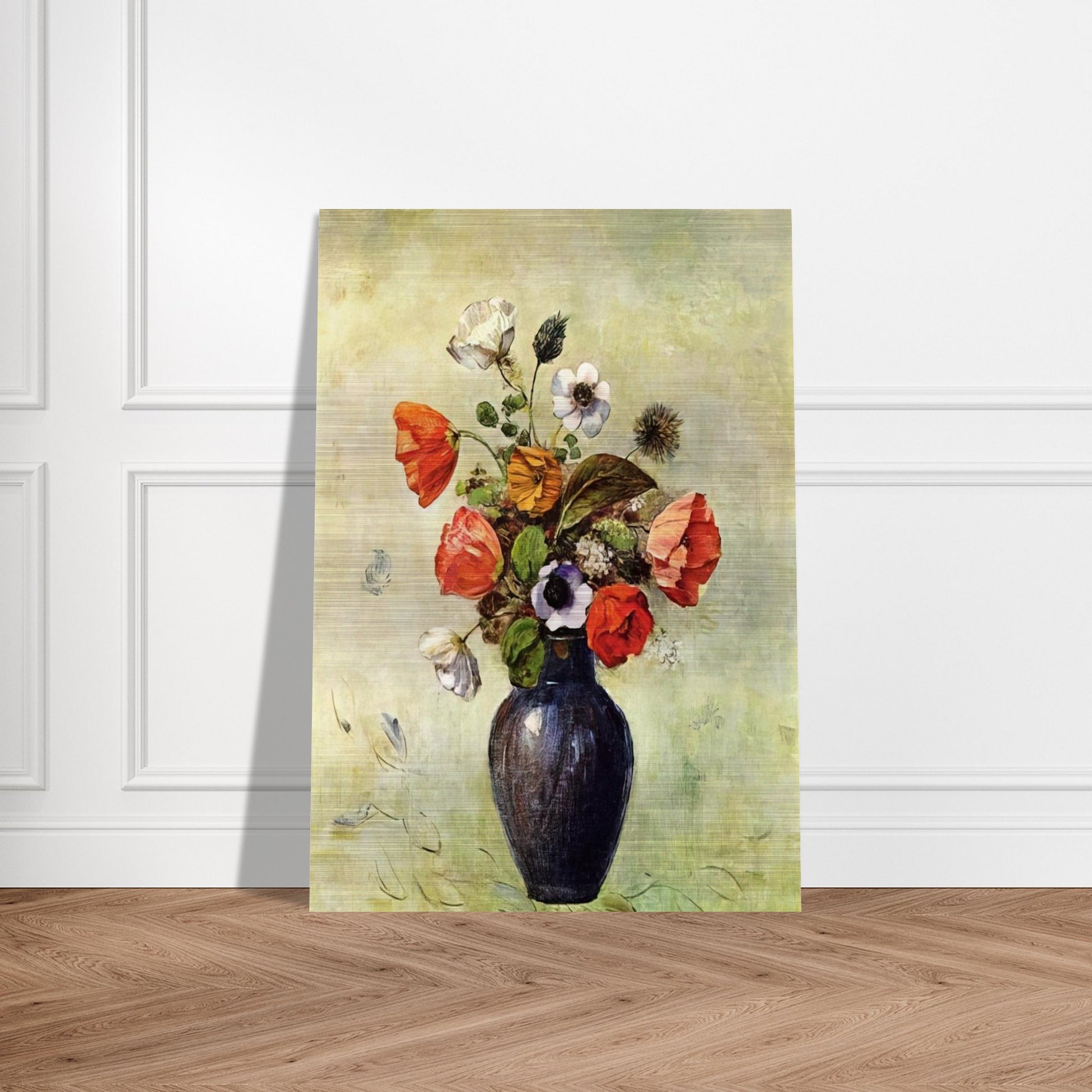 ANEMONES AND POPPIES IN A VASE - Odilon Redon Brushed Aluminum Print - 70x100 cm / 28x40 inches | Odilon Redon Aluminum Print | Odilon Redon Prints