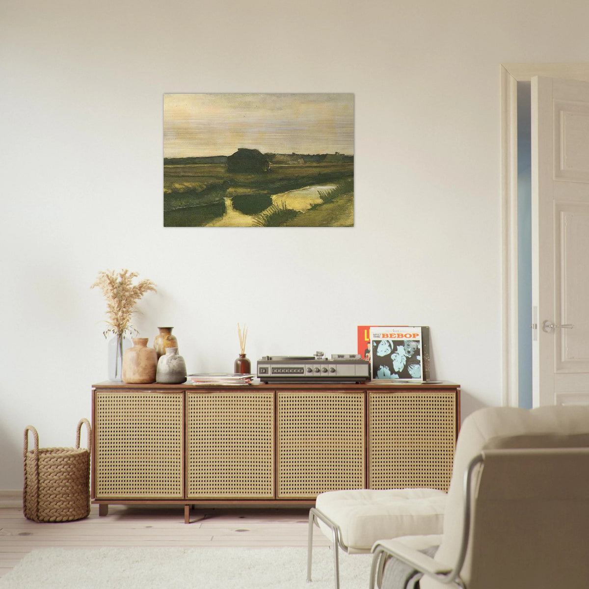 Landscape with a Stack of Peat and Farmhouses - Vincent van Gogh Brushed Aluminum Print - 70x100 cm / 28x40 inches | Vincent van Gogh Aluminum Print | Vincent van Gogh Prints