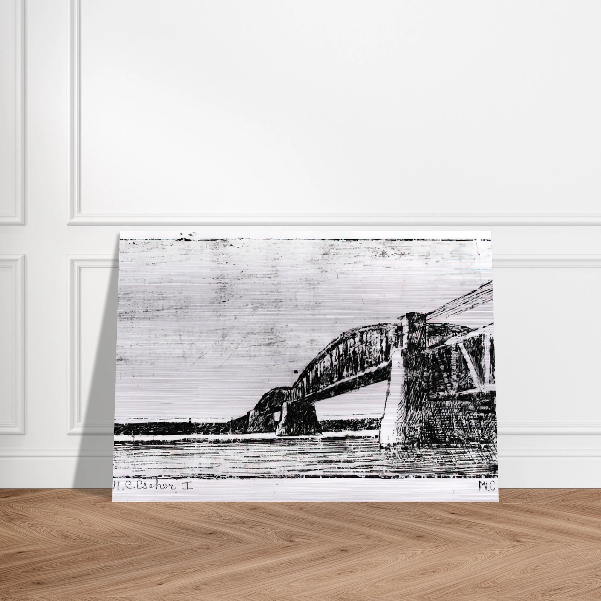 RAILWAY BRIDGE OOSTERBEEK - MC Escher Brushed Aluminum Print - 70x100 cm / 28x40 inches | MC Escher Aluminum Print | MC Escher Prints