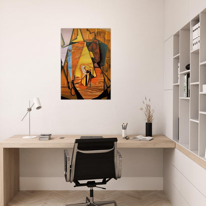 A MAN IN A CAFE 1914 - Juan Gris Brushed Aluminum Print - 70x100 cm / 28x40 inches | Juan Gris Aluminum Print | Juan Gris Prints