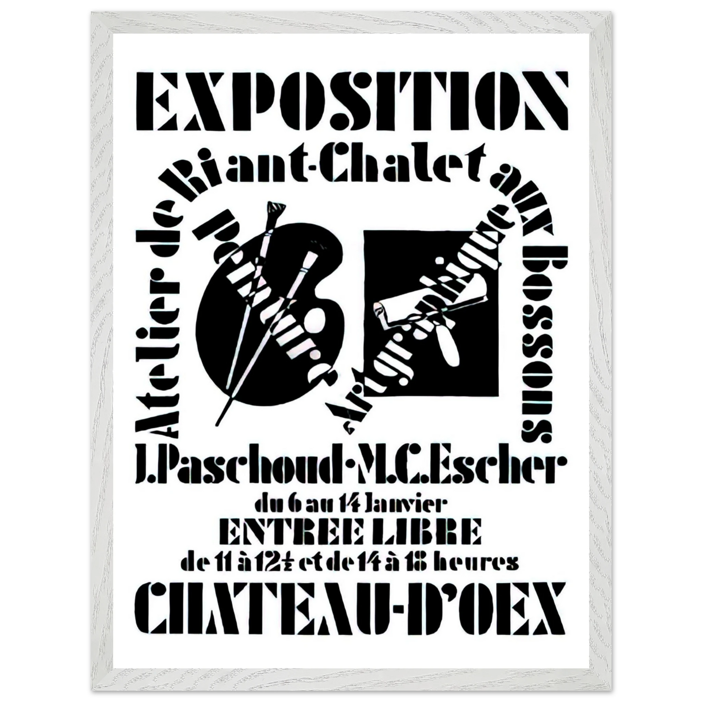 MC Escher - POSTER FOR EXHIBITION JOHN PASCHOUD AND M C ESCHER DECEMBER 1936 1936 Wall Art - 30x40 cm / 12x16 inches - Premium Wooden Framed Poster With Fine Art Paper - Wood frame