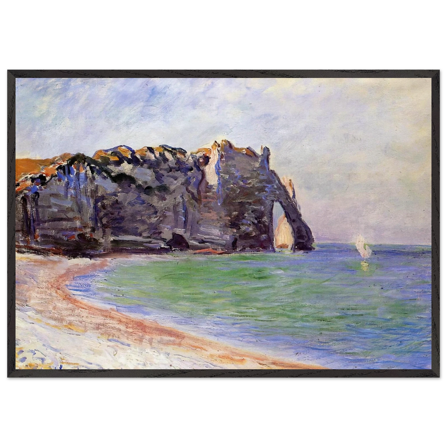 The Manneport Etretat the Porte dAval - claude monet 70x100 cm / 28x40 inches Framed Art Print – Black Wooden Frame