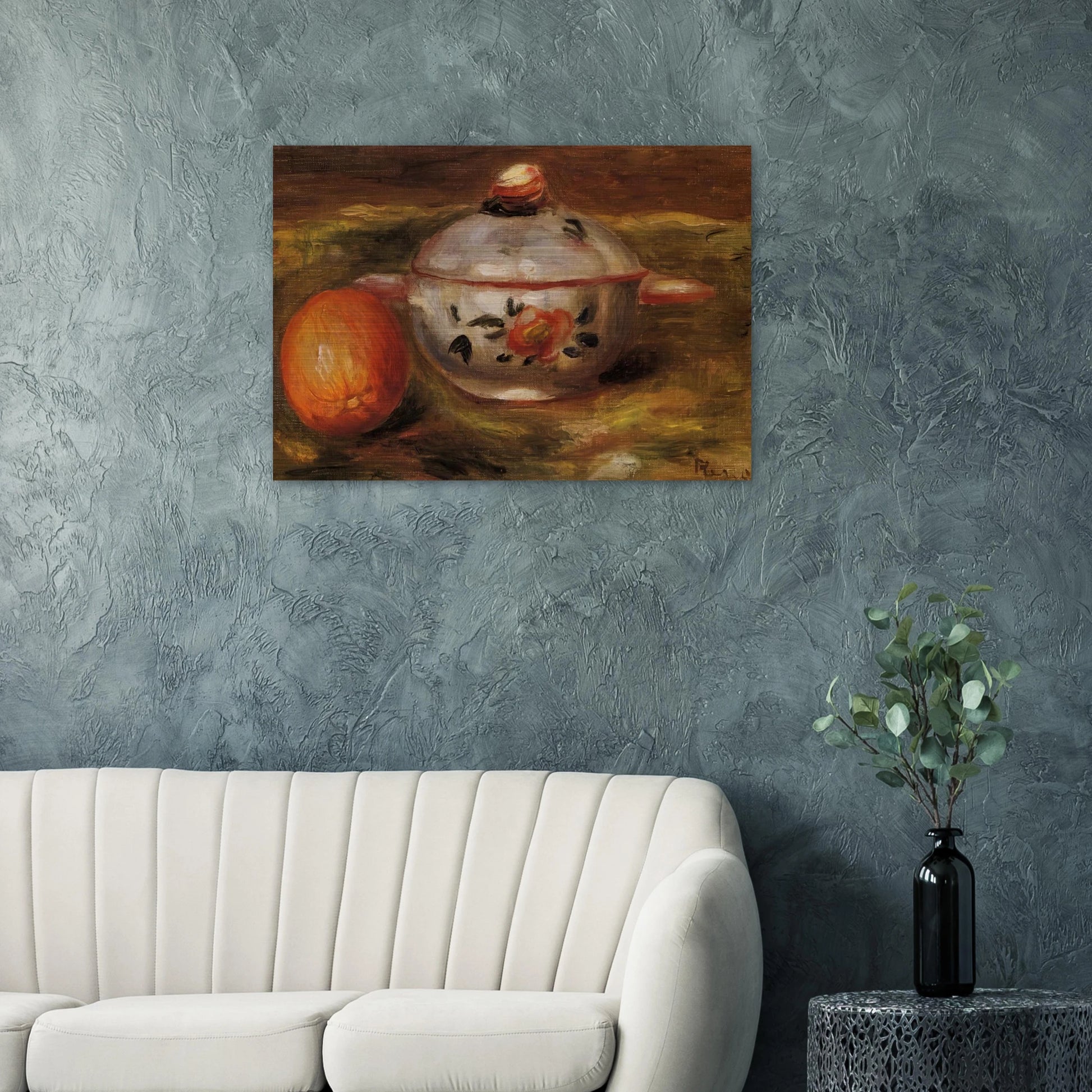 Still Life with Orange and Sugar Bowl - Pierre-Auguste Renoir Brushed Aluminum Print - 70x100 cm / 28x40 inches | Pierre-Auguste Renoir Aluminum Print | Pierre-Auguste Renoir Prints