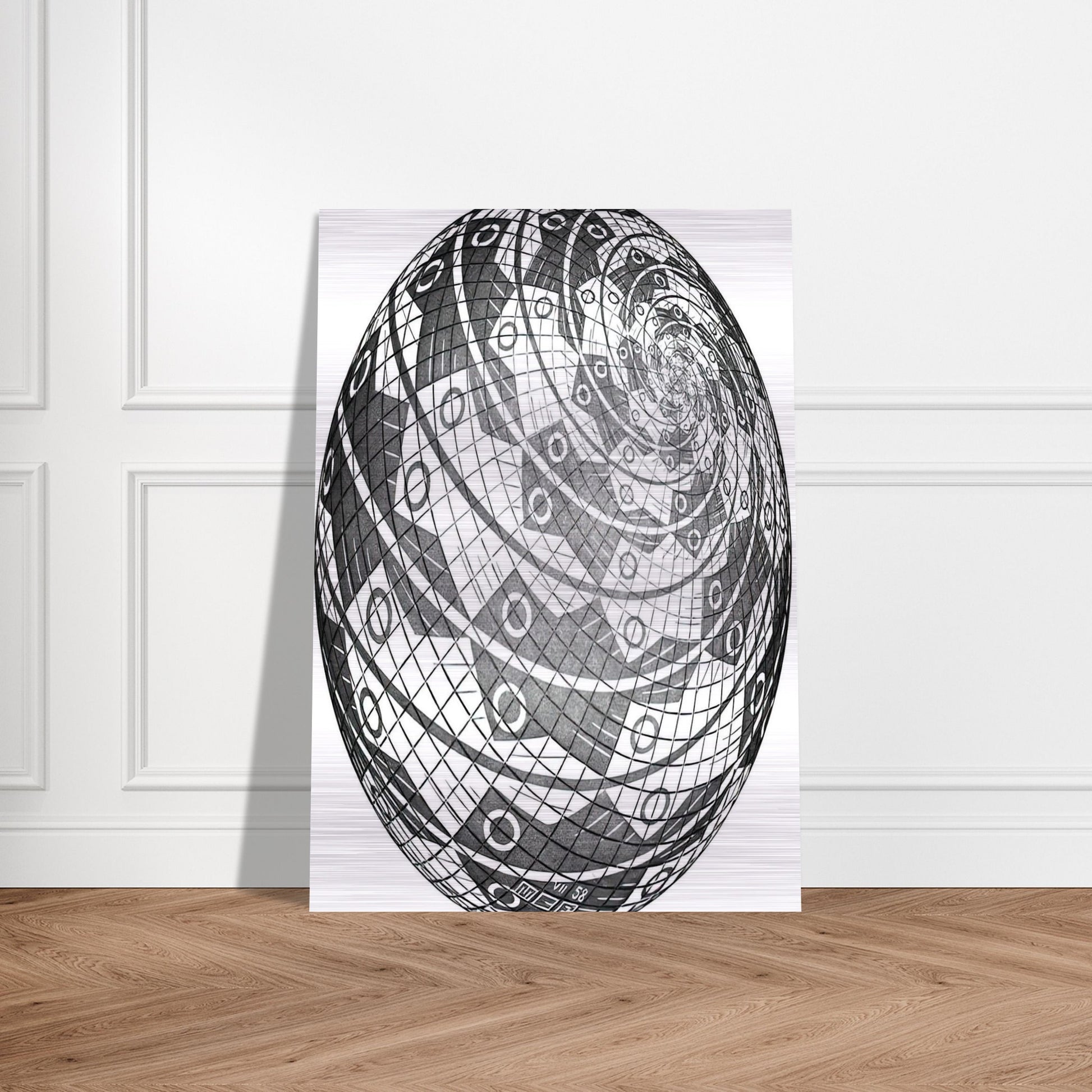 SPHERE SURFACE WITH FISHES - MC Escher Brushed Aluminum Print - 70x100 cm / 28x40 inches | MC Escher Aluminum Print | MC Escher Prints
