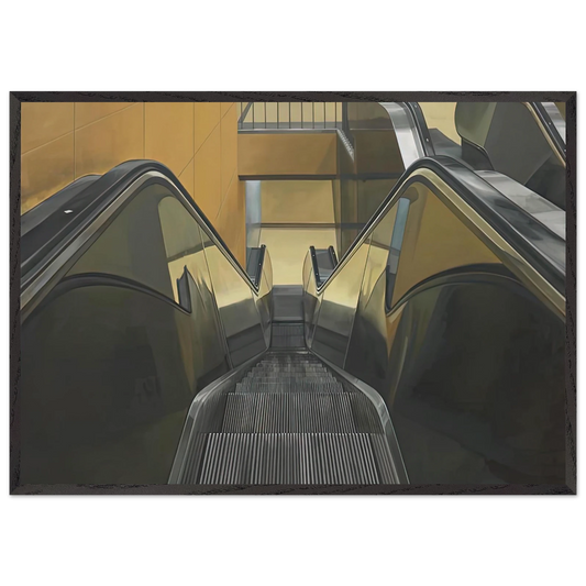 ESCALATOR 1970 - Richard Estes 70x100 cm / 28x40 inches Framed Art Print – Black Wooden Frame