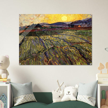 Wheat Field with Rising Sun - Vincent van Gogh Acrylic Print - 70x100 cm / 28x40″ inches | Vincent van Gogh Wall Art | Vincent van Gogh Prints