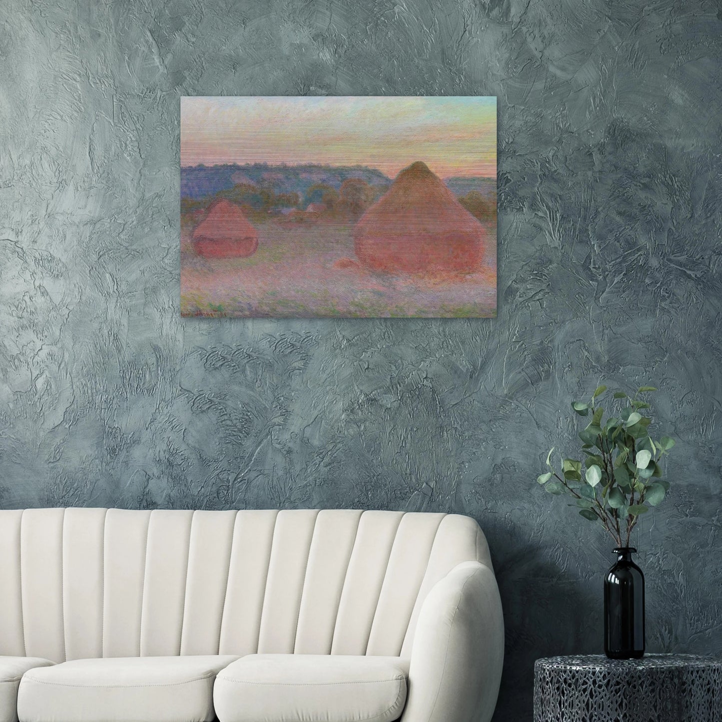 Stacks of Wheat End of Day, Autumn - claude monet Brushed Aluminum Print - 70x100 cm / 28x40 inches | claude monet Aluminum Print | claude monet Prints