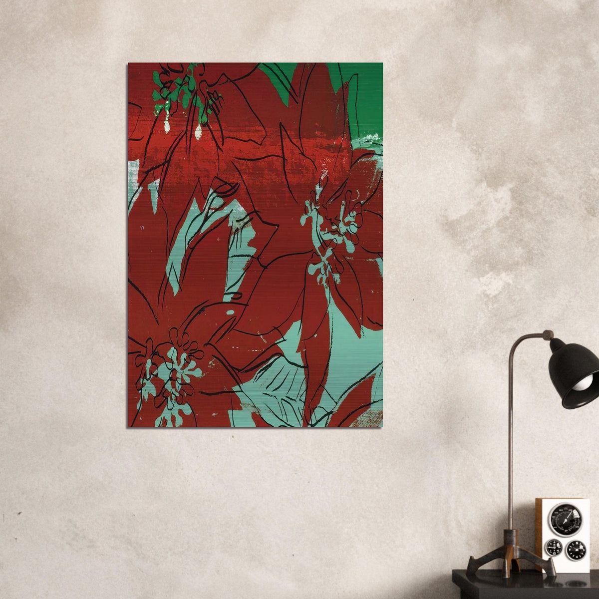 Poinsettias - Andy Warhol Brushed Aluminum Print - 70x100 cm / 28x40 inches | Andy Warhol Aluminum Print | Andy Warhol Prints