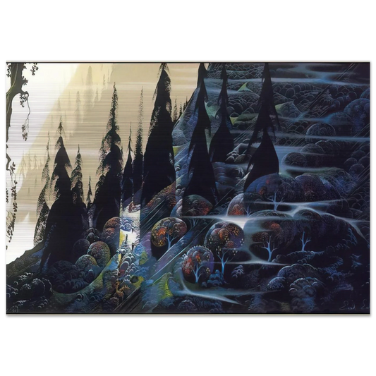 Black Spruce - Eyvind Earle Brushed Aluminum Print - 70x100 cm / 28x40 inches | Eyvind Earle Aluminum Print | Eyvind Earle Prints