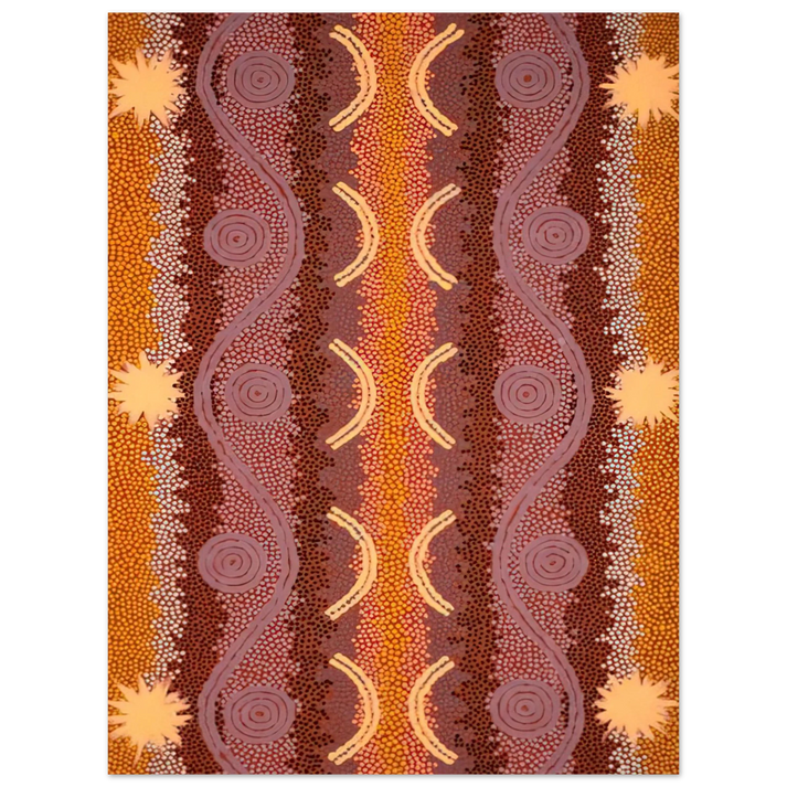 Clifford Possum Tjapaltjarri - Possum and Rock Wallaby Dreaming at Mount Allan - 1996  75x100 cm / 30x40inches Fine Art Poster