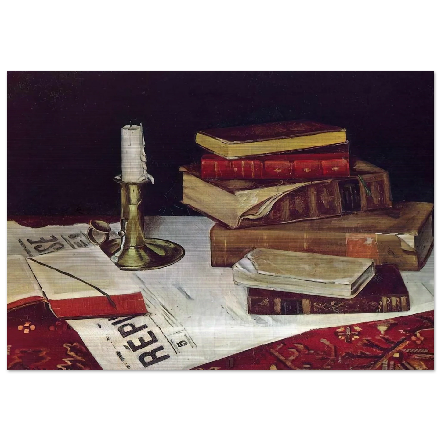 STILL LIFE WITH BOOKS AND CANDLE 1890 - Henri Matisse Brushed Aluminum Print - 70x100 cm / 28x40 inches | Henri Matisse Aluminum Print | Henri Matisse Prints