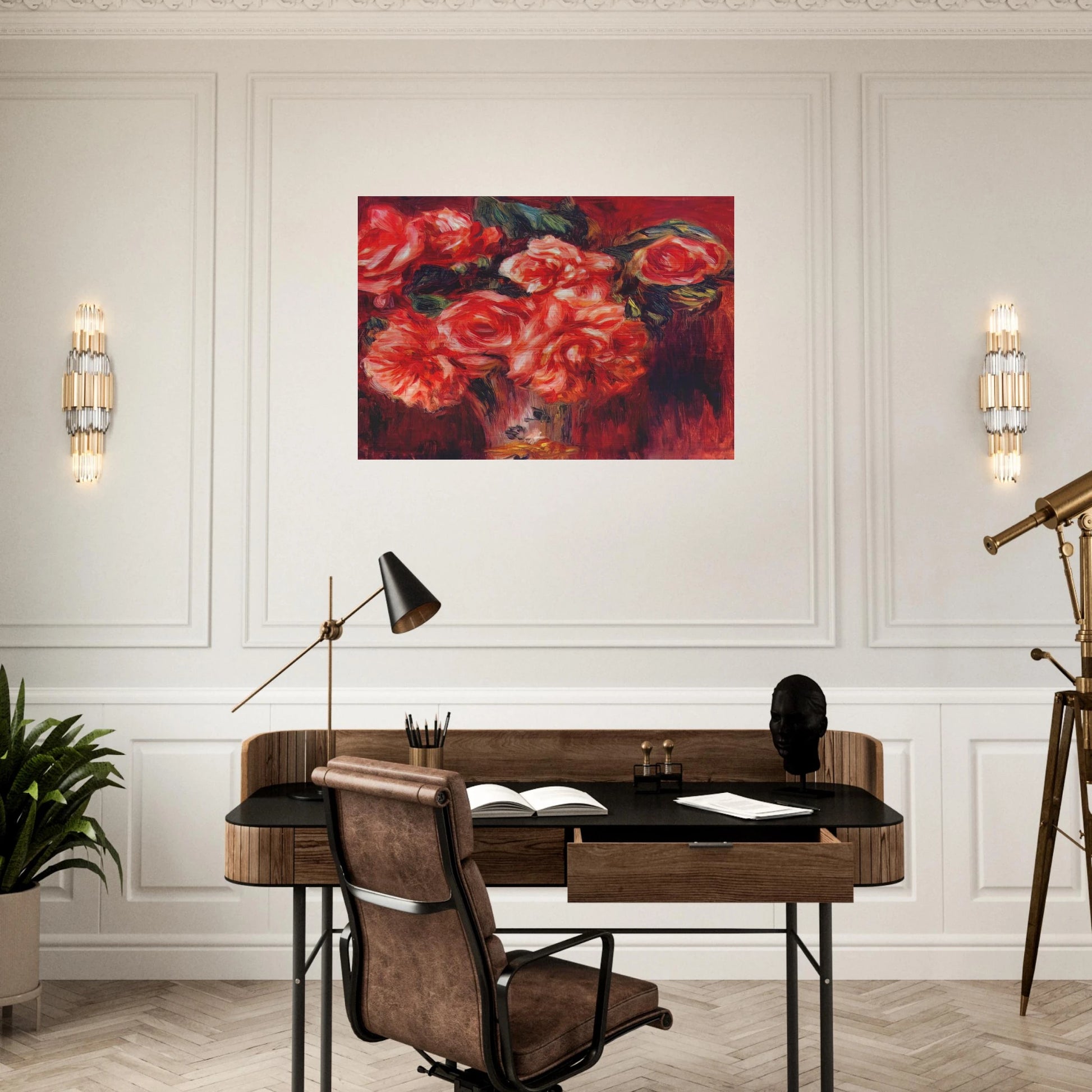 Moss roses - Pierre-Auguste Renoir Brushed Aluminum Print - 70x100 cm / 28x40 inches | Pierre-Auguste Renoir Aluminum Print | Pierre-Auguste Renoir Prints