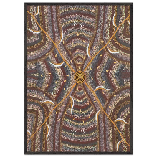 Untitled - 1987 N2 - Clifford Possum Tjapaltjarri 70x100 cm / 28x40 inches Framed Art Print – Black Wooden Frame