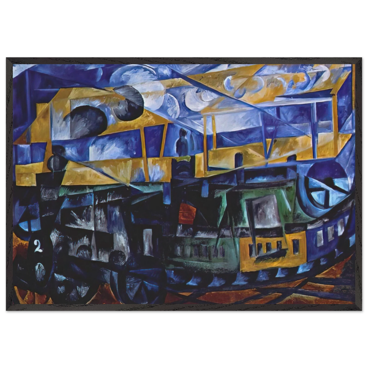 Airplane over train - 1913 - Natalia Goncharova 70x100 cm / 28x40 inches Framed Art Print – Black Wooden Frame