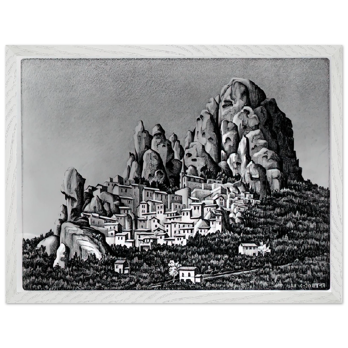 MC Escher - PENTEDATTIO CALABRIA OCTOBER 1930 1930 Wall Art - 30x40 cm / 12x16 inches - Premium Wooden Framed Poster With Fine Art Paper-canvas - Wood frame