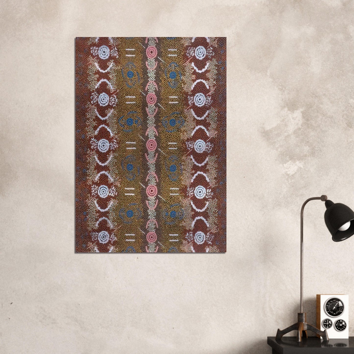 Honey Ant Dreaming - 1993 - Clifford Possum Tjapaltjarri Brushed Aluminum Print - 70x100 cm / 28x40 inches | Clifford Possum Tjapaltjarri Aluminum Print | Clifford Possum Tjapaltjarri Prints