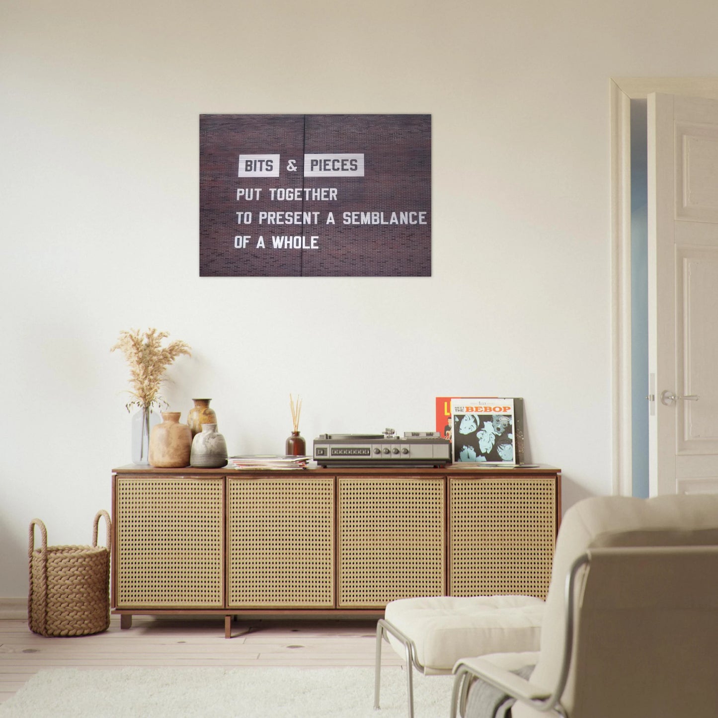 Bits  Pieces Put Together to Present a Semblance of a Whole - 2005 - Lawrence Weiner Brushed Aluminum Print - 70x100 cm / 28x40 inches | Lawrence Weiner Aluminum Print | Lawrence Weiner Prints