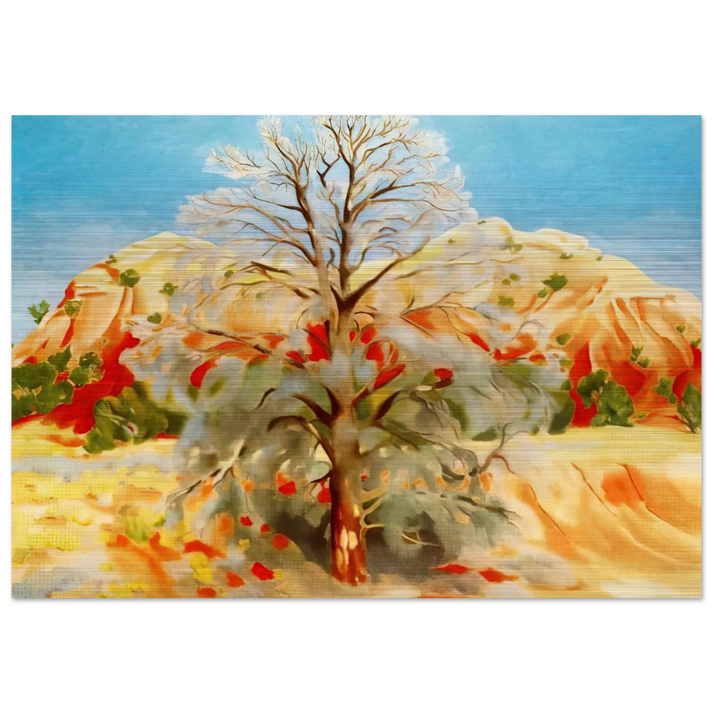 Dead Tree with Pink Hill - Georgia O'Keeffe Brushed Aluminum Print - 70x100 cm / 28x40 inches | Georgia O'Keeffe Aluminum Print | Georgia O'Keeffe Prints
