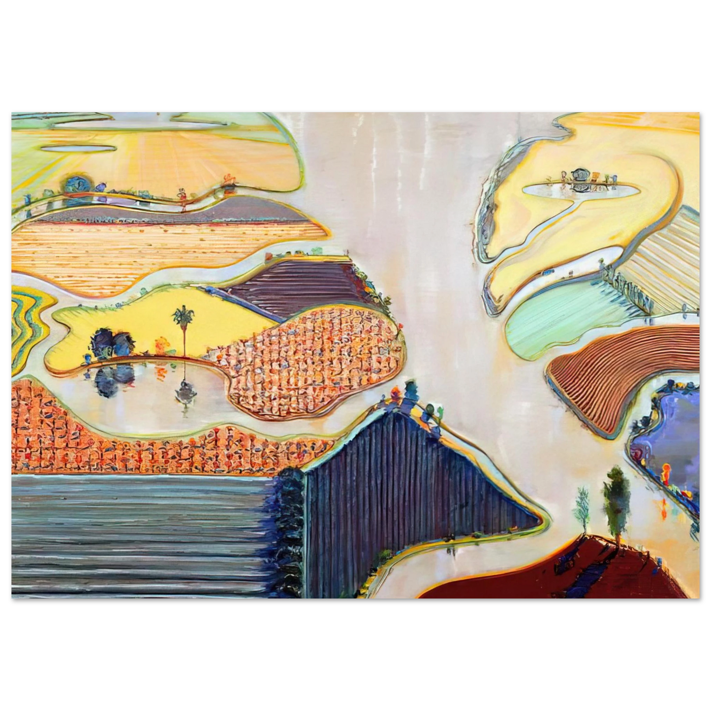 Wayne Thiebaud - Delta Farms - 1996 Wall Art - 60x80 cm / 24x32 inches - Premium Wooden Framed Poster With Fine Art Paper-canvas - Black frame