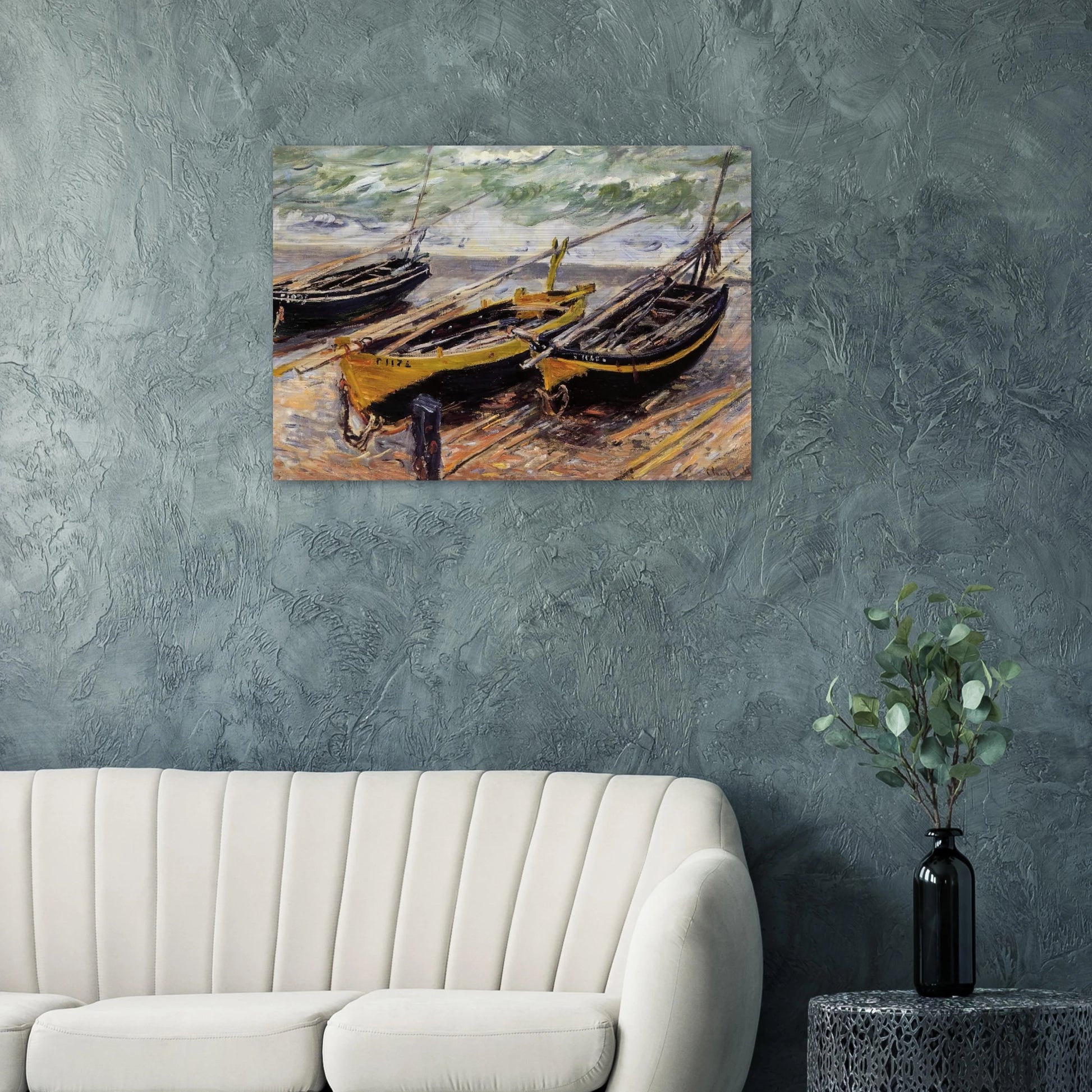 Three Fishing Boats - claude monet Brushed Aluminum Print - 70x100 cm / 28x40 inches | claude monet Aluminum Print | claude monet Prints