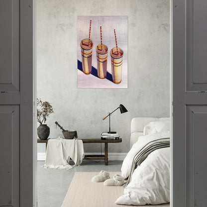 Three Strawberry Shakes - 1964 - Wayne Thiebaud Brushed Aluminum Print - 70x100 cm / 28x40 inches | Wayne Thiebaud Aluminum Print | Wayne Thiebaud Prints