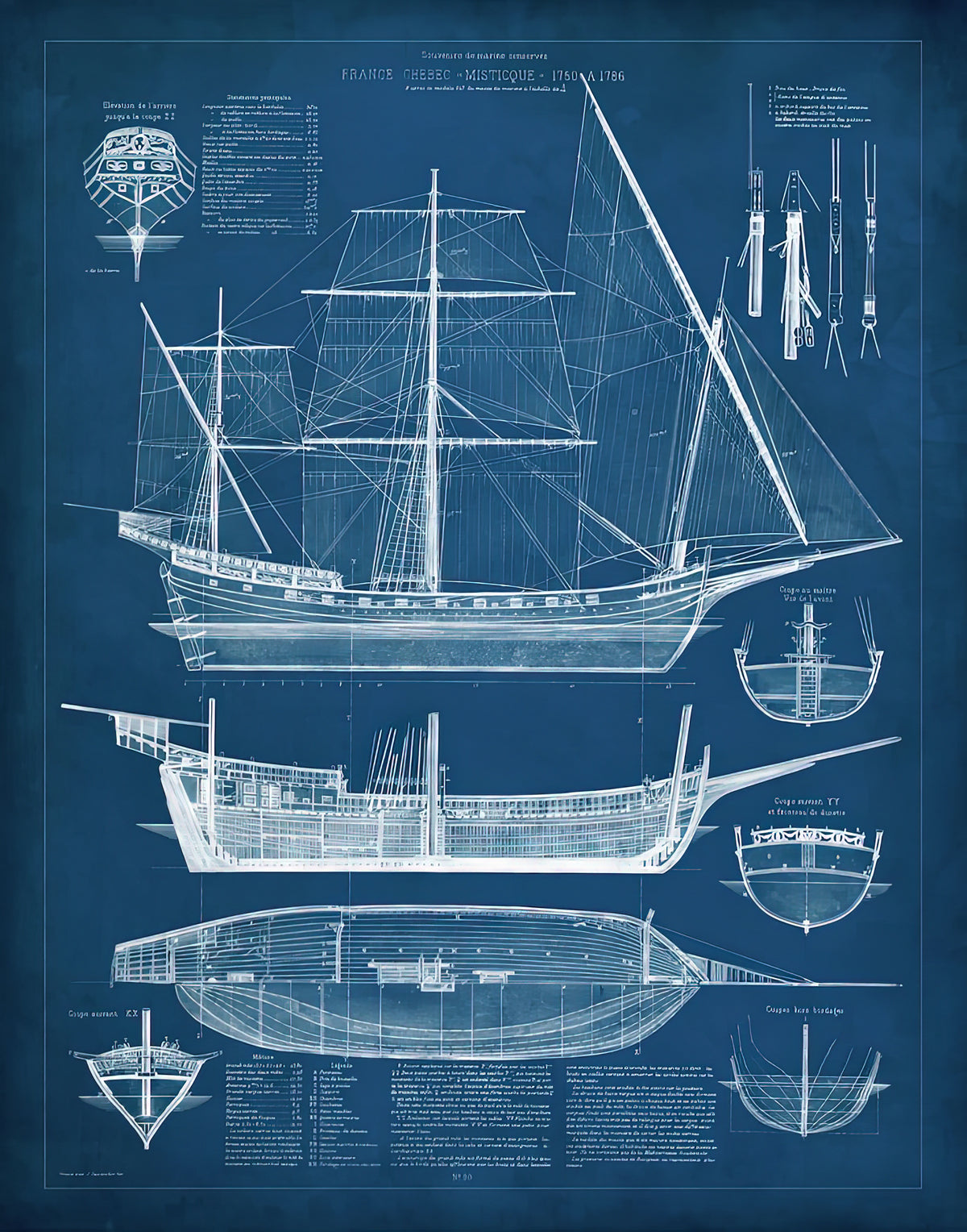 Antique Ship Blueprint Art Print | Premium Nautical Blueprint | RedKalion