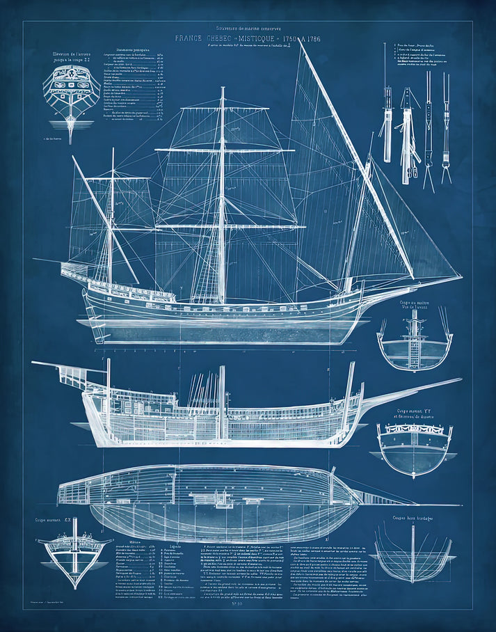 Antique Ship Blueprint Art Print | Premium Nautical Blueprint | RedKalion