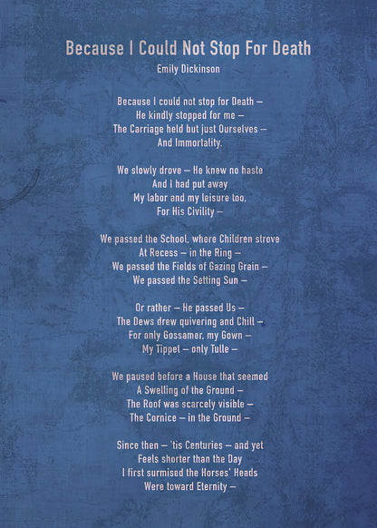 Because I Could Not Stop For Death by Emily Dickinson Poem Art Print | RedKalion
