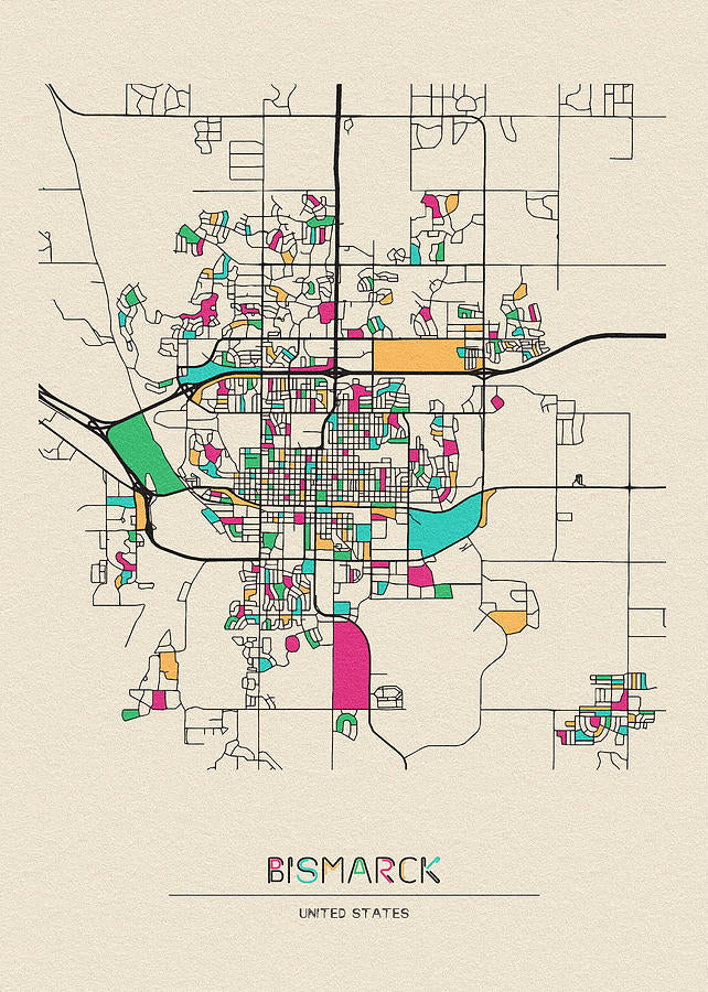 Bismarck City Map Art Print | Premium Cartographic Wall Art | RedKalion